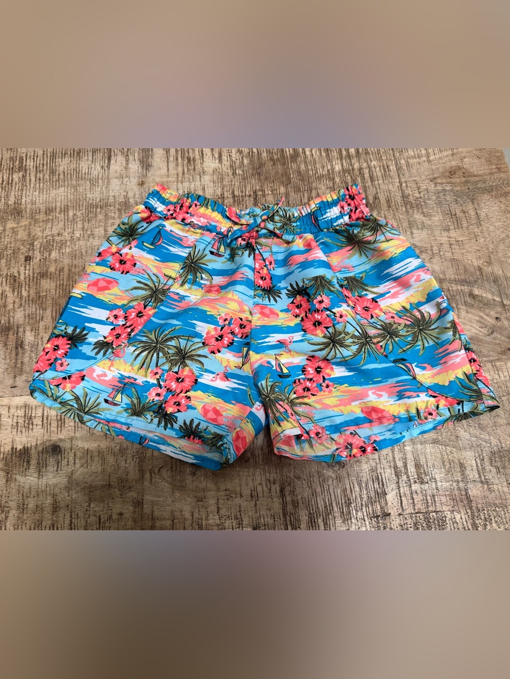 Kids Tropical Blue Floral Swim Trunks
